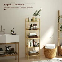 HOMCOM Raft de Depozitare pentru Baie cu 5 Niveluri, 43,5x31,5x142 cm, Lemn Natural(m-4)
