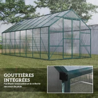 Outsunny Serre de jardin en aluminium polycarbonate avec fondation, serre avec fenêtre réglable porte coulissante 244x500x216cm(m-7)