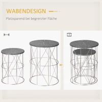 Outsunny 2er-Set Beistelltisch Stapelbar Gartentisch in Marmor Optik Balkontisch aus Metall, runder Kaffeetisch 50kg belastbar, Ø38x52,5 cm Sofatisch für Outdoor Indoor Balkon Rose+Gold+Grau(m-4)