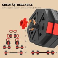 SPORTNOW Set Greutăți de Sală 4 în 1 de 30kg, Convertibil în Kettlebell, 2 Gantere, Haltere și Suport pentru Flotări, Roșu(m-5)