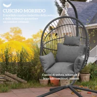 Outsunny Poltrona Sospesa a Uovo con Cuscino Imbottito e Cesto Pieghevole, 120x106x188 cm, Grigio(m-6)