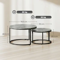 HOMCOM Set 2 tavolini da salotto impilabili con struttura in metallo, Grigio(m-3)