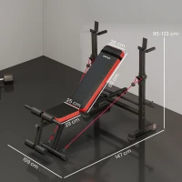 SPORTNOW Bancă Multifuncțională de Fitness cu Suport pentru Greutăți și Reglaje Ajustabile, Bancă de Greutăți cu Stație de Imersiuni, Extensie pentru Picioare, Abdomene, 2 Benzi, Capacitate 420kg, Antrenament acasă(m-3)