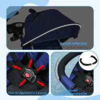 HOMCOM Tricicletă pentru Copii cu Mâner Multifuncțional, Cărucior pentru Copii cu Centură de Siguranță și Coș, 112x50x104 cm, Albastru(m-8)