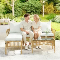 Outsunny Set di Mobili da Giardino Salotto da Giardino 3 Pezzi Crema Naturale(m-9)