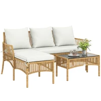 Outsunny 3-teiliges Gartenmöbel-Set Gartenlounge Creme Natur(m-7)