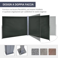 Outsunny Divisore da Giardino Regolabile Anti UV con Maniglia, in Metallo e Poliestere 180 g/m², 600x180 cm, Grigio(m-7)