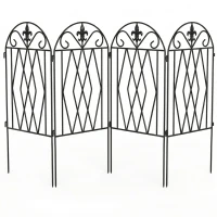 Outsunny Set 4 recinzioni da giardino in metallo con arco, 125x56 cm, Nero(m-1)