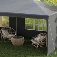 Outsunny Cort de grădină 6x3m cu 4 pereți laterali 2 ferestre vizibile Pergolă Gazebo exterior pentru petreceri evenimente Gri(m-5)