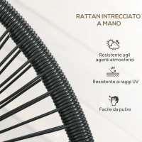 Outsunny Divano da Giardino 2 Posti in Rattan PE e Acciaio con Cuscini e Braccioli, 132x72x83 cm, Nero(m-5)