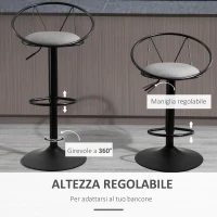 HOMCOM Set 2 Sgabelli Bar con Schienale e Poggiapiedi, Altezza Regolabile e Seduta Imbottita, Grigio(m-5)