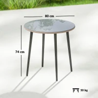 Outsunny Table à Manger de Jardin avec Plateau en Verre Trempé avec Bord en Rotin Structure en Acier 80x80x74 cm Gris(m-3)