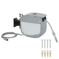 Outsunny Derulator pentru furtun retractabil 20+1,9 m cu duză 2 moduri blocare automată și retragere controlată suport gri(m-7)