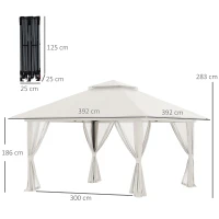 Outsunny Gazebo Pieghevole 4x4 m ad Altezza Regolabile con Zanzariera e Borsa, in Metallo e Tessuto Oxford Crema(m-3)