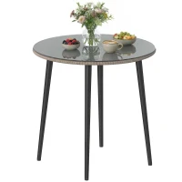 Outsunny Table à Manger de Jardin avec Plateau en Verre Trempé avec Bord en Rotin Structure en Acier 80x80x74 cm Gris(m-6)