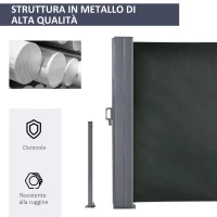 Outsunny Divisore da Giardino Regolabile Anti UV con Maniglia, in Metallo e Poliestere 180 g/m², 600x180 cm, Grigio(m-5)