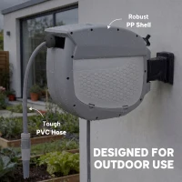 Outsunny Tambor de manguera con manguera de jardín 30 m, caja giratoria 180° con enrollado automático y autobloqueo(m-4)