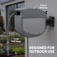 Outsunny Derulator pentru furtun retractabil 20+1,9 m cu duză 2 moduri blocare automată și retragere controlată suport gri(m-4)