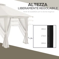 Outsunny Gazebo Pieghevole 4x4 m ad Altezza Regolabile con Zanzariera e Borsa, in Metallo e Tessuto Oxford Crema(m-6)