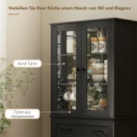 HOMCOM Küchenschrank, Buffet, Acrylfront, Schubladen, 76 x 40 x 182,5 cm, Schwarz(m-4)