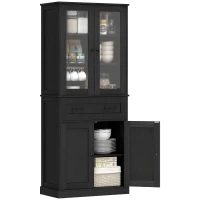 HOMCOM Küchenschrank, Buffet, Acrylfront, Schubladen, 76 x 40 x 182,5 cm, Schwarz(m-11)