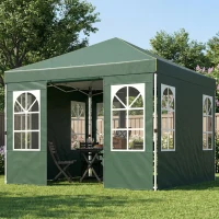 Outsunny Cort Pliabil 3x3 m Pop-up cu UPF50+ 4 Laterale Detașabile Înălțime Reglabilă și Husă de Transport Verde(m-2)
