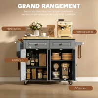 HOMCOM Desserte ilôt de cuisine multi rangements 2 tiroirs 2 placard 2 portes avec étagère range-bouteille porte-torchons et étagère réglable MDF gris hévéa(m-6)