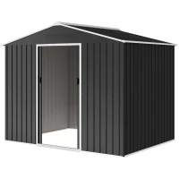 Outsunny Casetta da Giardino 2.3x1.7 m in Acciaio con Prese d'Aria e Doppia Porta Scorrevole, Grigio Scuro(m-10)