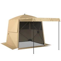 Outsunny Pop Up Canopy Waterproof Instant Shelter with Awning Mesh Windows for Camping Patio 2 x 2 m Khaki(m-1)