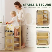 AIYAPLAY Toddler Step Stool, Standing Tower with Chalkboard, 3-in-1 Cat-Shaped Step Stool for Kitchen Counter, Natural(m-5)