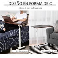 HOMCOM Mesa Auxiliar con Ruedas para Sofá y Cama Altura Ajustable y Marco de Acero 77x40x76-100 cm Nogal Oscuro(m-4)
