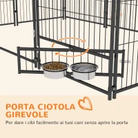 PawHut Recinto per Cani in Metallo e Tessuto Oxford con Porticina per Ciotole, 211x141x151 cm, Nero e Marrone(m-6)