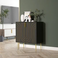 HOMCOM Art Deco Inspired Sideboard, with Adjustable Shelf - Black/Gold Tone(m-3)
