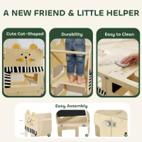AIYAPLAY Toddler Step Stool, Standing Tower with Chalkboard, 3-in-1 Cat-Shaped Step Stool for Kitchen Counter, Natural(m-7)