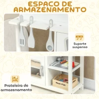 AIYAPLAY Cozinha de Brincar em Madeira com Som Acessórios Lava-Loiças Micro-Ondas e Fogão 55x24x86 cm Branco(m-6)