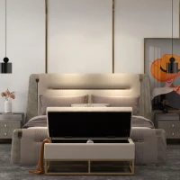 HOMCOM Sitzbank mit Stauraum, dekorative Knopfheftung, Flanelloptik, goldfarbene Stahlbeine, 110 x 47 x 46,5 cm(m-7)