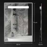 HOMCOM Espejo de Baño con Luz LED 70x50 cm con 3 Colores de Luz Función Antivaho Función de Memoria IP44(m-3)