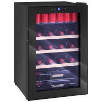 HOMCOM Cantinetta Frigo per Vino da 53L con Ripiani Regolabili per 12 Bottiglie e 25 Lattine, 43x45x64 cm, Nero(m-11)