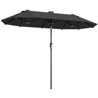 Outsunny Parasol de jardin double 3 x 1,5 m, parasol de jardin extérieur avec éclairage solaire, manivelle et 2 aérations, gris