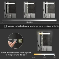 HOMCOM Espejo de Baño con Luz LED 70x50 cm con 3 Colores de Luz Función Antivaho Función de Memoria IP44(m-5)