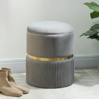 HOMCOM Pouf de rangement rond, pouf recouvert de velours avec couvercle amovible, assise rembourrée et rangement dissimulé, Gris clair(m-2)