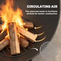 Outsunny Bol pentru foc 60 x 53 x 66cm reglabil focar cu cârlig grilaj pentru cărbuni suport Negru(m-4)