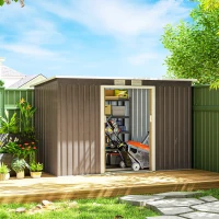 Outsunny 4 x 9ft Metal Shed, with Foundation Shed - Brown(m-10)
