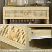 HOMCOM Set 2 Comodini con Cassetto e Ripiani Aperti in stile Boho, in Truciolato e Rattan, 40x34x23 cm(m-7)