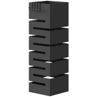 HOMCOM Parapluhouder, metalen standaard voor paraplu's, vrijstaande parapluhouder met haken en opvangschaal, plaats voor 8 paraplu's, Zwart(m-10)