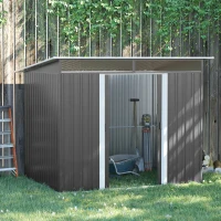 Outsunny Garden Metal Storage Shed House Hut Gardening Tool Storage w/ Tilted Roof and Ventilation 8.5 x 6ft, Grey(m-2)