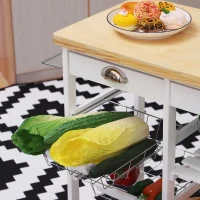 HOMCOM Carrito Auxiliar con Ruedas Carrito Verdulero Carro de Cocina con 2 Cajones 2 Cestas y 2 Estantes 74x37x76 cm Blanco(m-9)