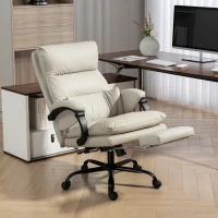 HOMCOM Cadeira de Escritório Massajadora e Aquecida Reclinável 135° com Apoio para Pés em Pele PU Cinza Claro(m-4)