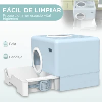 PawHut Arenero para Gatos Cubierto con Pala Bandeja Extraíble Entrada Frontal y Salida Superior 52x41x38,5 cm Azul(m-4)