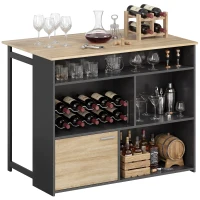 HOMCOM Table de bar extensible avec abattant, table haute cuisine, 1 placard et 4 compartiments ouverts, 116x79,6x90,5cm, noir(m-11)